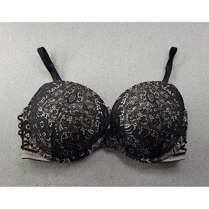 Victoria's Secret Very Sexy Push-Up  Bra 34DD Black & Nude Lace Bra Underwired